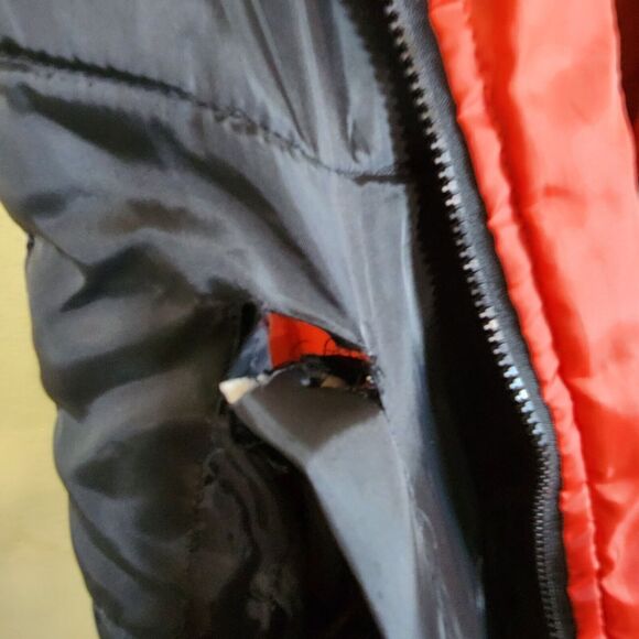 Aeropostale Mens Vest‎ Large Orange Black Full Zip Hooded Lined Puffer Down - Picture 8 of 11